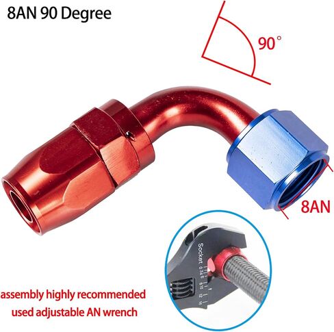 2pcs 8an 90 درجة ألمنيوم خرطوم خرطوم نهاية التوفيق لخرطوم الوقود CPE مضفر الأزرق/الأحمر (90 درجة) in Kuwait