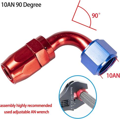 2pcs 8an 90 درجة ألمنيوم خرطوم خرطوم نهاية التوفيق لخرطوم الوقود CPE مضفر الأزرق/الأحمر (90 درجة) in Kuwait