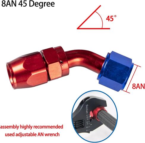 2pcs 8an 90 درجة ألمنيوم خرطوم خرطوم نهاية التوفيق لخرطوم الوقود CPE مضفر الأزرق/الأحمر (90 درجة) in Kuwait
