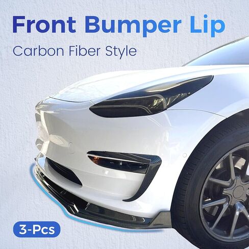 HECASA 3-Piece Front Bumper Lip Compatible with 2017-2023 Tesla Model 3 Splitter Trim Protection Under Chin Spoiler Splitter PP Plastic Carbon Fiber Color in Saudi Arabia