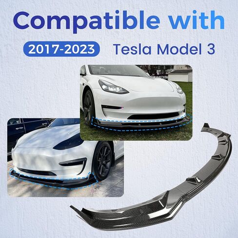 HECASA 3-Piece Front Bumper Lip Compatible with 2017-2023 Tesla Model 3 Splitter Trim Protection Under Chin Spoiler Splitter PP Plastic Carbon Fiber Color in Saudi Arabia