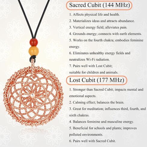 قلادة خاتم Lotus of Life - الترددات المقدسة والمفقودة ، قلادة مطلية بالنحاس والذهب مع حبات Red Led in Kuwait