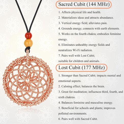 قلادة خاتم Lotus of Life - الترددات المقدسة والمفقودة ، قلادة مطلية بالنحاس والذهب مع حبات Red Led in Kuwait