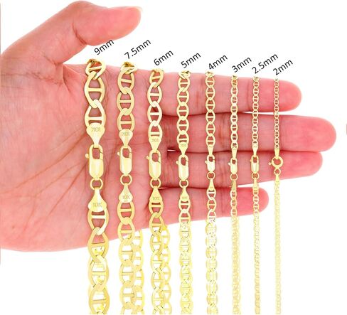 Nuragold 14k حقيقية الذهب الأصفر الصلب سلسلة مارينر سلسلة مرساة ارتباط قلادة 16 "-26" (2mm-7.5mm) المجوهرات الإيطالية للرجال والنساء in Saudi Arabia