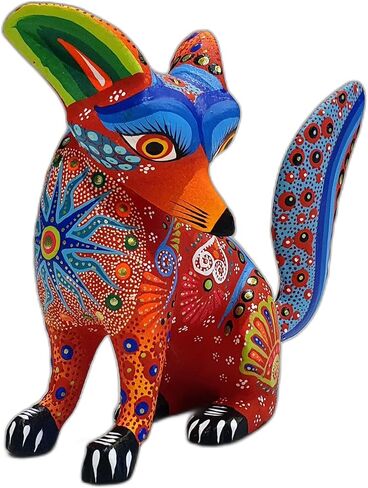 ALKIMIA INC المكسيكي Alebrije Fox Wood Carving منحوتة مصنوعة يدويًا (أزرق) in Kuwait