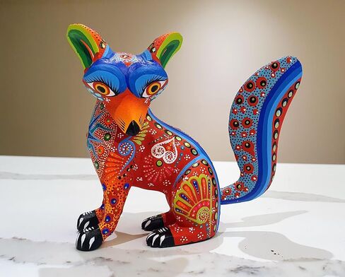 ALKIMIA INC المكسيكي Alebrije Fox Wood Carving منحوتة مصنوعة يدويًا (أزرق) in Kuwait