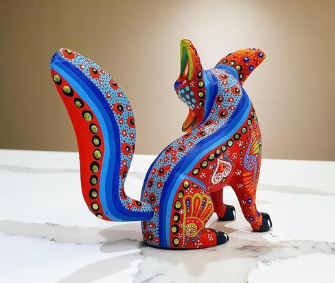 ALKIMIA INC المكسيكي Alebrije Fox Wood Carving منحوتة مصنوعة يدويًا (أزرق) in Kuwait