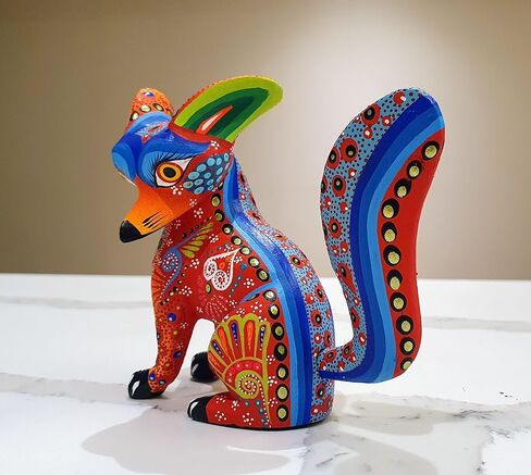 ALKIMIA INC المكسيكي Alebrije Fox Wood Carving منحوتة مصنوعة يدويًا (أزرق) in Kuwait