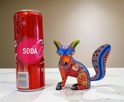 ALKIMIA INC المكسيكي Alebrije Fox Wood Carving منحوتة مصنوعة يدويًا (أزرق) in Kuwait