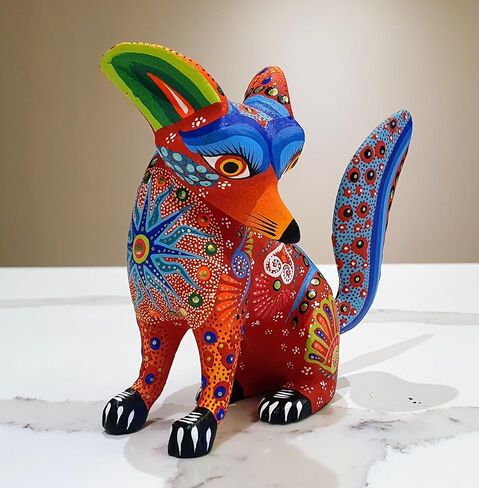ALKIMIA INC المكسيكي Alebrije Fox Wood Carving منحوتة مصنوعة يدويًا (أزرق) in Kuwait