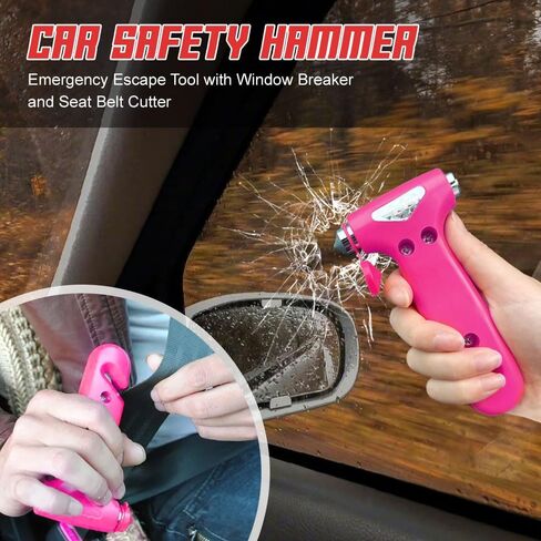 Car Safety Hammer, Metallic Multifunctional Automotive Window Breaker and Seatbelt Cutter, 3-in-1 Safety Emergency Car Escape Tool, Road Trip Essential and Must Haves Car Accessories in Saudi Arabia