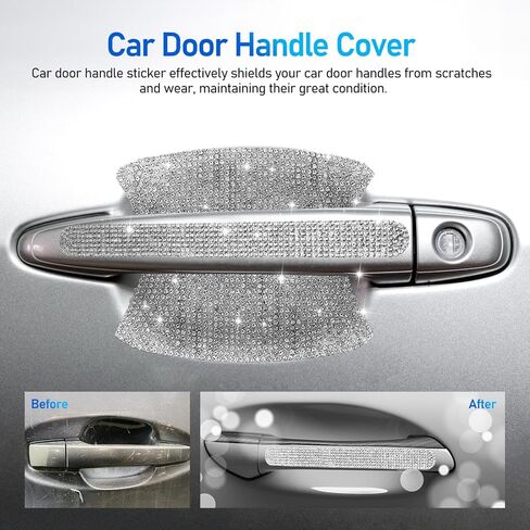 10 Pcs Bling Car Door Handle Protector - Rhinestone Car Stickers for Women - Crystal Scratch Protector Bling Automotive Accessories for Women and Girls in Saudi Arabia