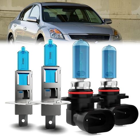 Headlight Bulbs Compatible With Nissan Altima 2002-2006, 9005/H10/HB3 High Beam + H1 Low Beam Halogen Light Bulb Combo, Super Bright 6000K White, Plug and Play, Pack of 4 in Saudi Arabia