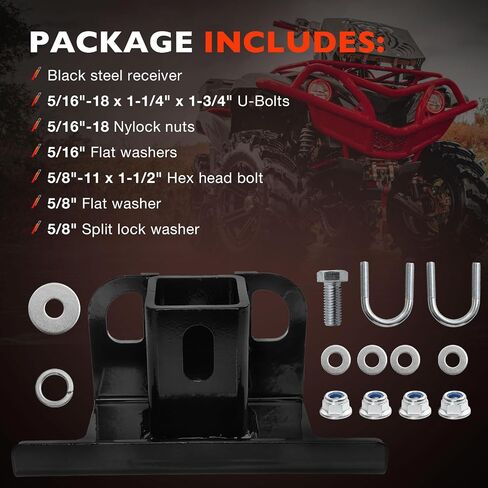 2 "استقبال Hitch Receiver الخلفي 101280 ، متوافق مع 2007-2023 Yamaha Grizzly Kodiak 550 700 ، محول السحب الصلب الثقيل لل ATV/UTV ، إنهاء مسحوق أسود متين in Saudi Arabia