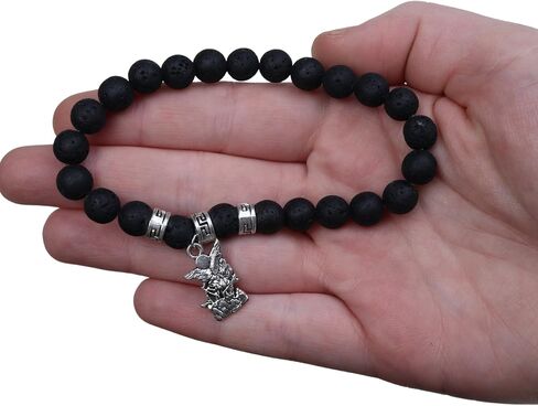 Needzo Saint Michael the Archangel Dangle Bracelet, Black Lava Beads, Gift for Military, Police Officers, and Firemen, One Size Fits Most in Saudi Arabia
