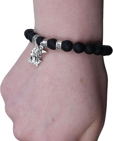 Needzo Saint Michael the Archangel Dangle Bracelet, Black Lava Beads, Gift for Military, Police Officers, and Firemen, One Size Fits Most in Saudi Arabia