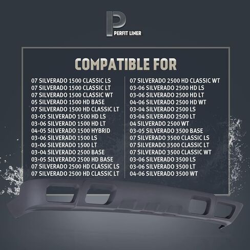 Perfit Liner الأمامية الوفير الأمامي السفلي انحراف الهواء ث/ثقوب مصباح الضباب و/ثقوب ربط السحب متوافقة مع 2003 2004 2005 2006 2007 Chevy Silverado Classic 1500 2500 3500 HD 15199824 GM1092173 in Kuwait