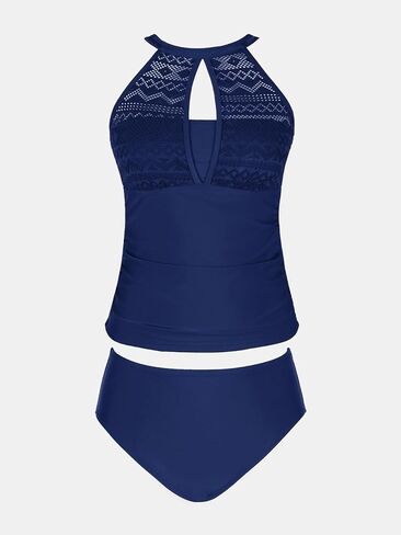 CUPSHE Women's Tankini Sets High Neck Mesh Cutouts Two Piece Bathing Suits Adjustable Straps Mid Rise Swimwear in Kuwait