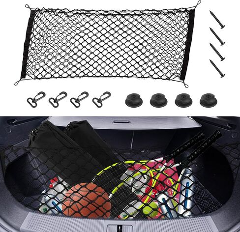 Stretchable Small Cargo Net, Car Net Pocket, 35.4x15.8 Inch Universal Adjustable Elastic Truck Net with Hooks, Storage Mesh Organizer Bungee Universal Fit for Car, Vehicle, SUV in Saudi Arabia