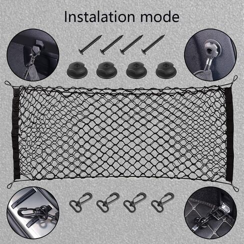 Stretchable Small Cargo Net, Car Net Pocket, 35.4x15.8 Inch Universal Adjustable Elastic Truck Net with Hooks, Storage Mesh Organizer Bungee Universal Fit for Car, Vehicle, SUV in Saudi Arabia