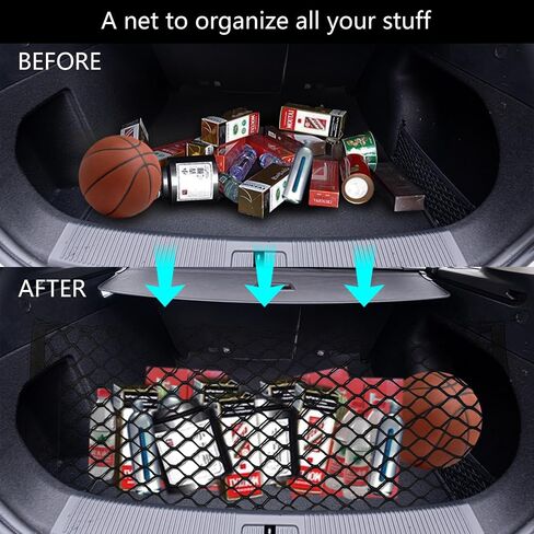 Stretchable Small Cargo Net, Car Net Pocket, 35.4x15.8 Inch Universal Adjustable Elastic Truck Net with Hooks, Storage Mesh Organizer Bungee Universal Fit for Car, Vehicle, SUV in Saudi Arabia