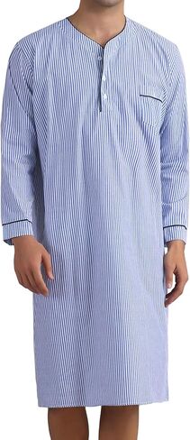 Lars Amadeus Stripe Nightgown for Men's Long Sleeved Button-Down Sleepwear Lounging Nightshirt in Saudi Arabia