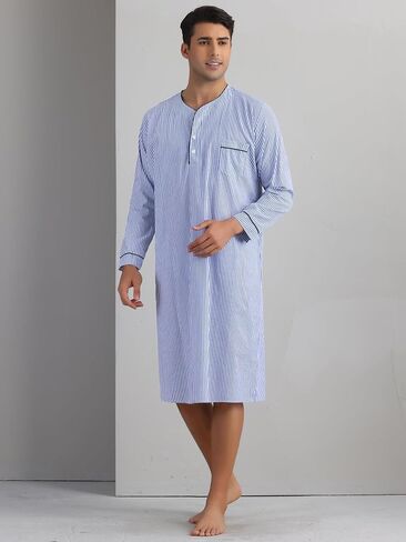Lars Amadeus Stripe Nightgown for Men's Long Sleeved Button-Down Sleepwear Lounging Nightshirt in Saudi Arabia