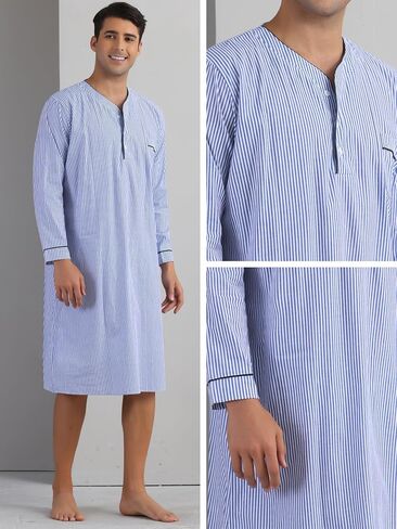 Lars Amadeus Stripe Nightgown for Men's Long Sleeved Button-Down Sleepwear Lounging Nightshirt in Saudi Arabia