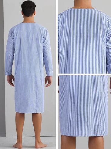 Lars Amadeus Stripe Nightgown for Men's Long Sleeved Button-Down Sleepwear Lounging Nightshirt in Saudi Arabia