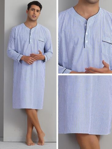 Lars Amadeus Stripe Nightgown for Men's Long Sleeved Button-Down Sleepwear Lounging Nightshirt in Saudi Arabia