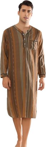 Lars Amadeus Stripe Nightgown for Men's Long Sleeved Button-Down Sleepwear Lounging Nightshirt in Saudi Arabia