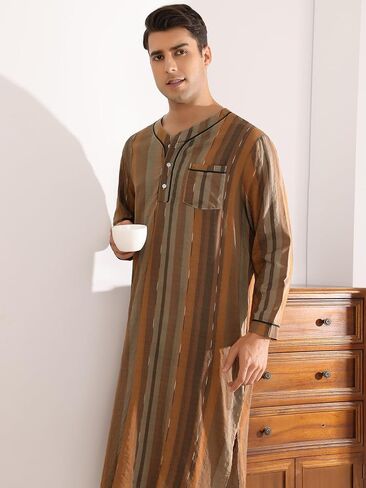 Lars Amadeus Stripe Nightgown for Men's Long Sleeved Button-Down Sleepwear Lounging Nightshirt in Saudi Arabia
