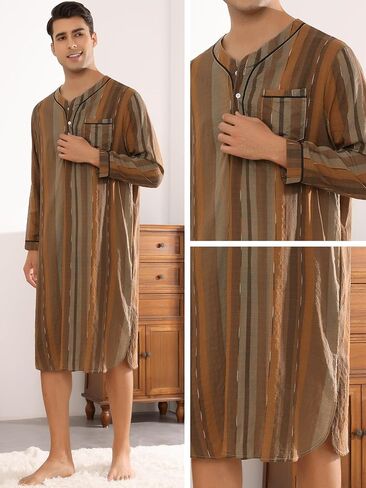 Lars Amadeus Stripe Nightgown for Men's Long Sleeved Button-Down Sleepwear Lounging Nightshirt in Saudi Arabia