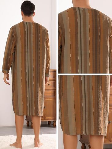 Lars Amadeus Stripe Nightgown for Men's Long Sleeved Button-Down Sleepwear Lounging Nightshirt in Saudi Arabia