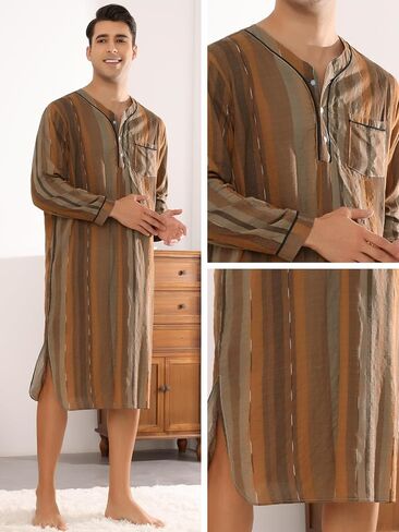 Lars Amadeus Stripe Nightgown for Men's Long Sleeved Button-Down Sleepwear Lounging Nightshirt in Saudi Arabia