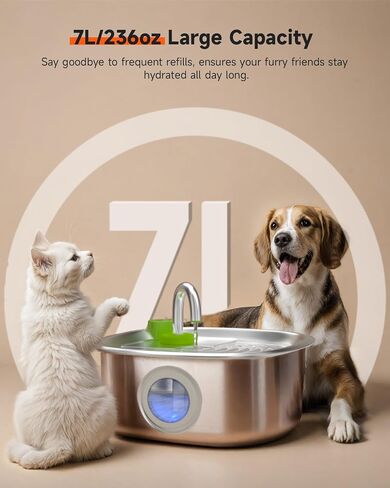 Dog Water Fountain Stainless Steel, 7L/1.85Gal/236oz Automatic Dog Water Dispenser with Water Level Window Ultra-Quiet Pet Water Fountain for Large Dogs and Cat Indoor, Multi-Filtration System in Saudi Arabia