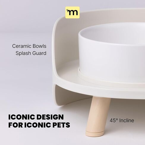 مجموعة أطباق مرتفعة للقطط والكلاب من Malsipree مع حامل - أوعية للكلاب مرتفعة من السيراميك للقطط والكلاب الصغيرة والمتوسطة - مع واقي من الرذاذ - حامل وعاء مرتفع للكلاب مقاس 4 بوصات (بيج رملي) in Kuwait