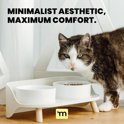 مجموعة أطباق مرتفعة للقطط والكلاب من Malsipree مع حامل - أوعية للكلاب مرتفعة من السيراميك للقطط والكلاب الصغيرة والمتوسطة - مع واقي من الرذاذ - حامل وعاء مرتفع للكلاب مقاس 4 بوصات (بيج رملي) in Kuwait