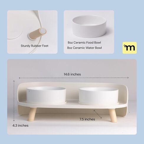مجموعة أطباق مرتفعة للقطط والكلاب من Malsipree مع حامل - أوعية للكلاب مرتفعة من السيراميك للقطط والكلاب الصغيرة والمتوسطة - مع واقي من الرذاذ - حامل وعاء مرتفع للكلاب مقاس 4 بوصات (بيج رملي) in Kuwait