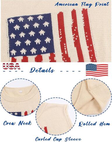 Womens American Flag Cap Sleeve Sweater Stest - Crewneck Crewneck Us Flag Trops tops pullover tank for summer in Saudi Arabia