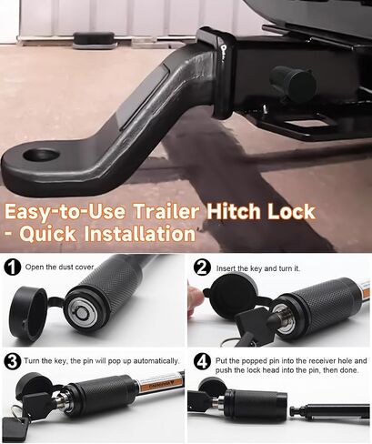 قفل عوائق المقطورة مع تصميم مضاد للسرقة ، 5/8 "دبوس القطر يناسب 2" 2-1/2 "مستقبلات Hitch مع 6 حلقات مطاطية مضادة للبطء ، قفل مستقبلات عقبة مثالية للشاحنة ، القارب ، دراجة ، دراجة. in Kuwait