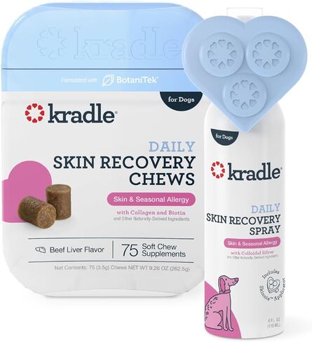 Kradle Daily Calming Skin Recovery Chews - Skin Health Chews & Stress-Relief Support for Dogs - Soft Calming Chews with Soothing Ingredients - for All Dog Breed & Sizes - 75 Count Jar in Kuwait
