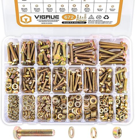 VIGRUE 1045PCS Grade 8.8 Metric Bolts and Nuts Assortment, M4 M5 M6 M8 M10 Bolt Assortment, Heavy Duty Zinc Plated, Length from 12mm - 30mm in Kuwait