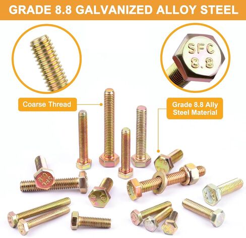 VIGRUE 1045PCS Grade 8.8 Metric Bolts and Nuts Assortment, M4 M5 M6 M8 M10 Bolt Assortment, Heavy Duty Zinc Plated, Length from 12mm - 30mm in Kuwait