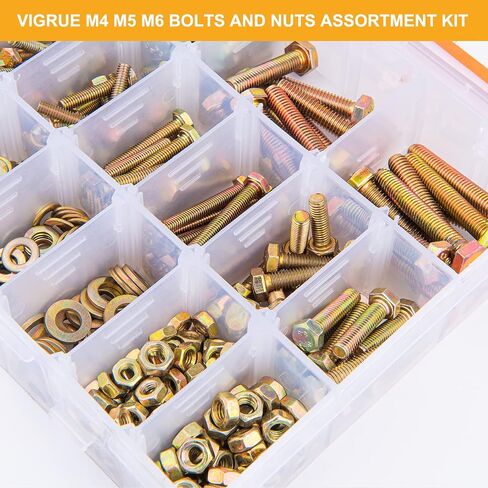 VIGRUE 1045PCS Grade 8.8 Metric Bolts and Nuts Assortment, M4 M5 M6 M8 M10 Bolt Assortment, Heavy Duty Zinc Plated, Length from 12mm - 30mm in Kuwait