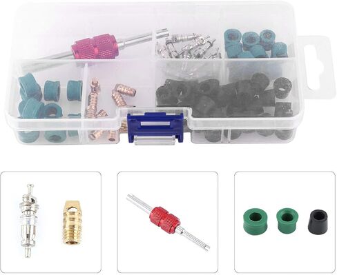 71Pcs AC Valve Core Kit, Automobile Air Conditioning Hose Repair Tool with Rubber HVAC Hose Gasket Kit, Universal Condition Repair Kit for Car Air Conditioning Repair in Kuwait