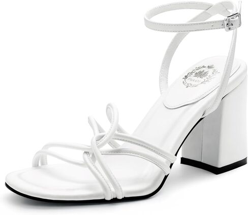 Pasuot Strappy Heels for Women - Open Square Toe Chunky Heeled Sandals Block Heel Ankle Buckle Strap Dress Shoes for Prom Party Wedding Black White Nude Not for Wide Feet in Kuwait