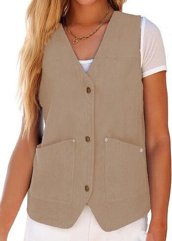 Zontroldy Women's Vintage v Corduroy Steps Olcyless Button Down Cardigan Outerwear مع جيوب in Saudi Arabia
