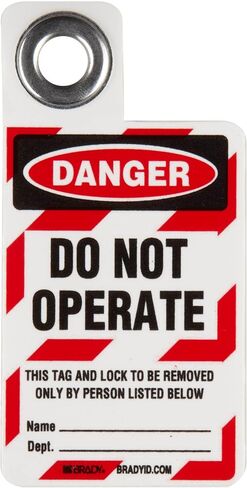 Brady Padlock "Danger - Equipment Locked Out" Tag, Vinyl, 3" Height, 2" Width ,Red and Black - 105722 in Saudi Arabia