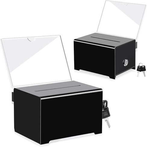 Yulejo 2 Pcs Donation Box for Fundraising Ballot Box with Sign Holder Suggestion Box with Lock and Keys Raffle Box for Ticket Tip Jar for Voting School Event Organization, 6.25 x 4.5 x 4 Inch(Clear) in Saudi Arabia